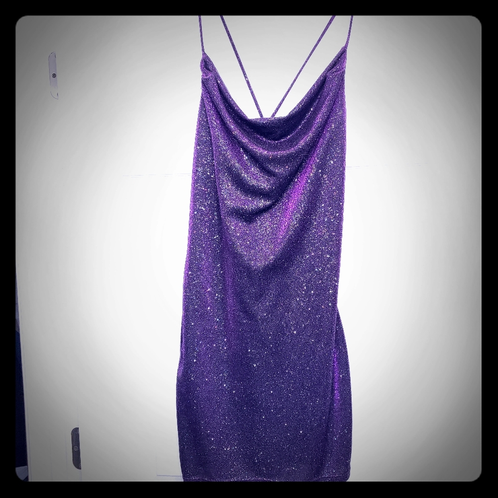 Strappy glitter purple mini dress